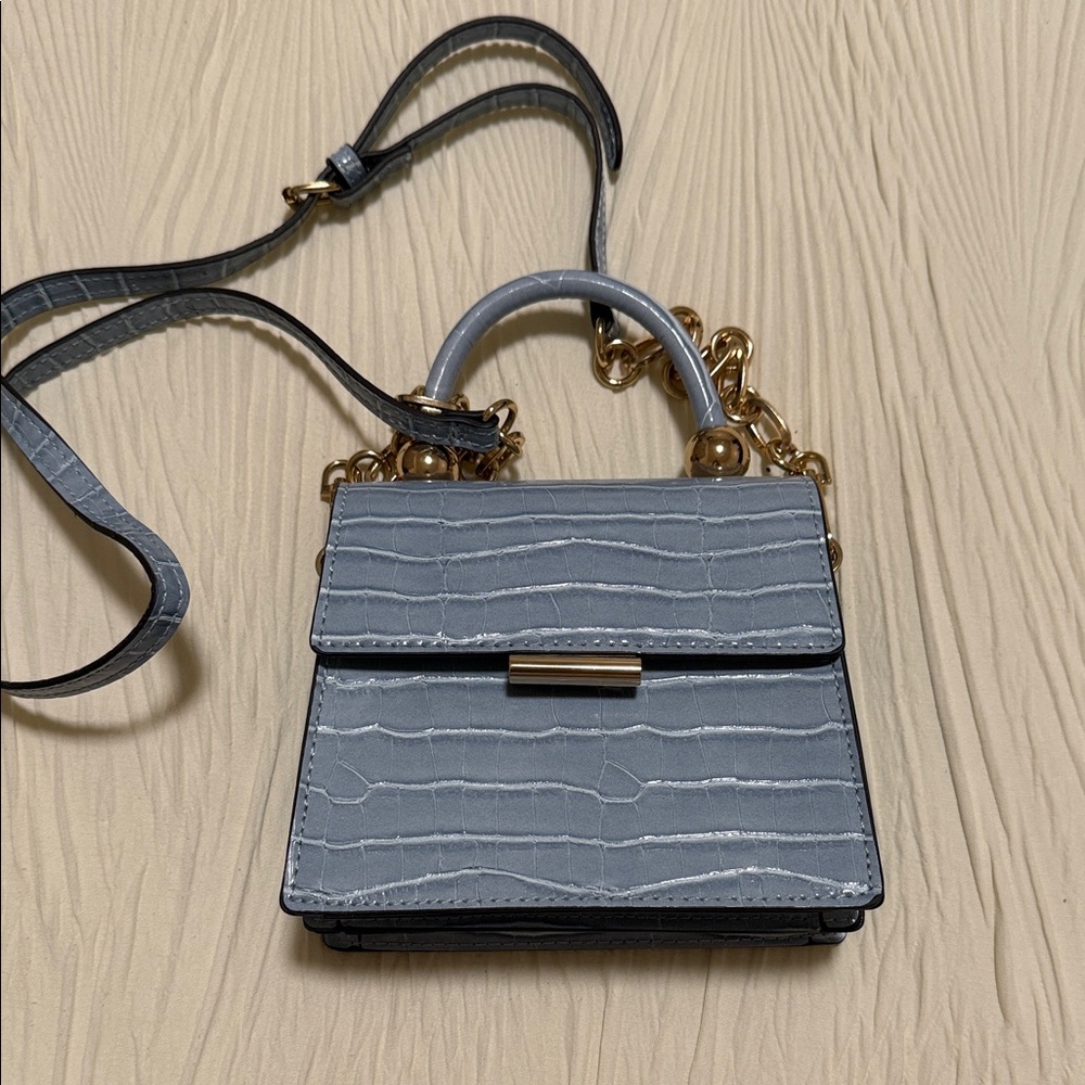 Aldo Gray Mini Croc-Embossed Bag with Gold Accents